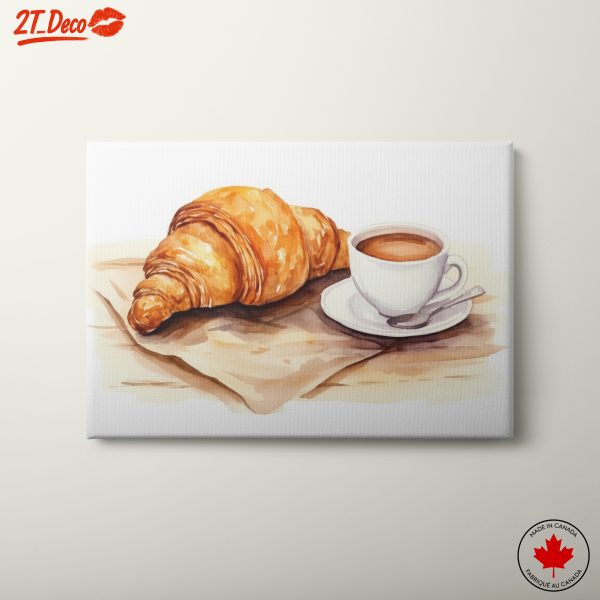 Watercolor Croissant and Coffee Artwork