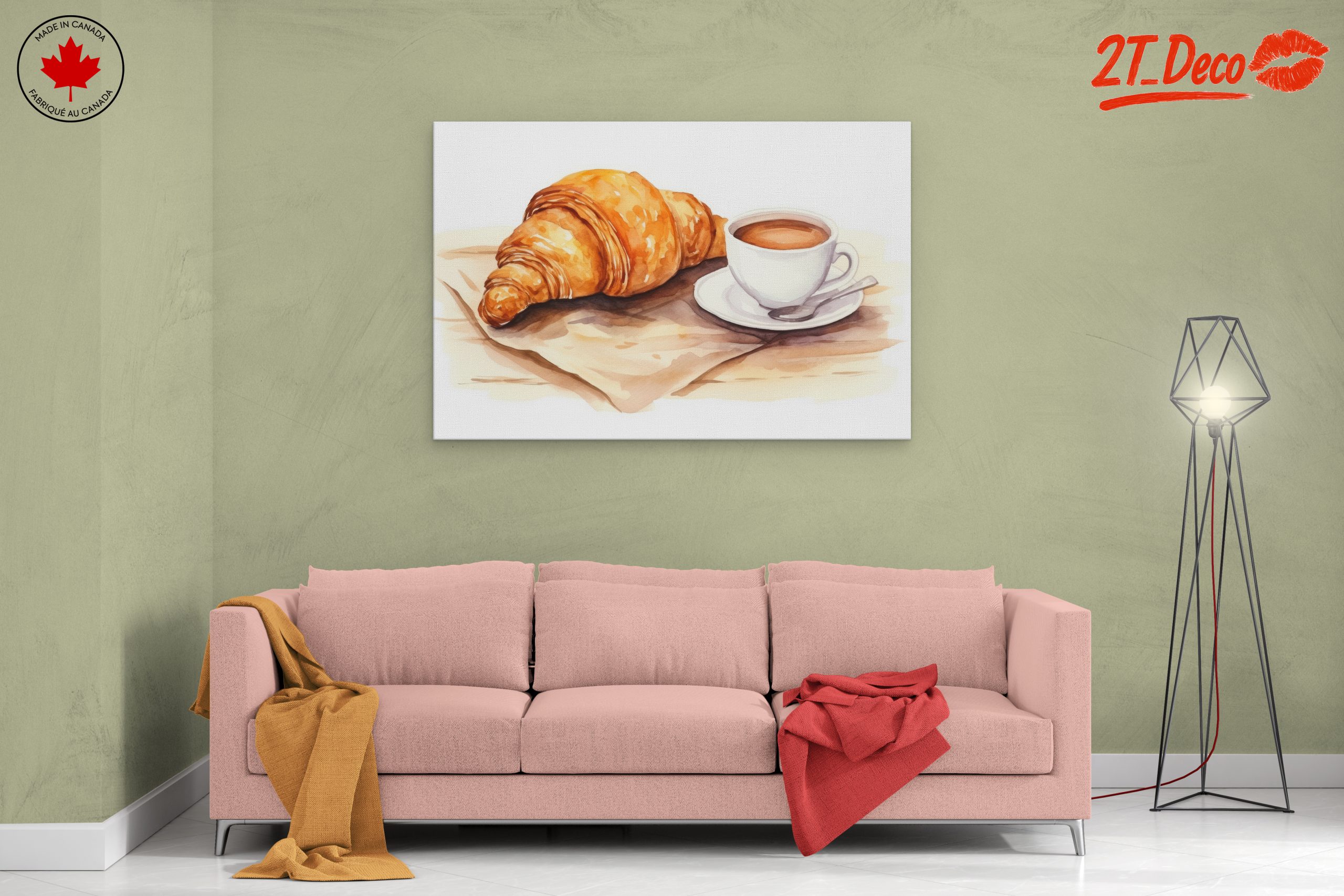 Watercolor Croissant and Coffee Artwork - Image 2