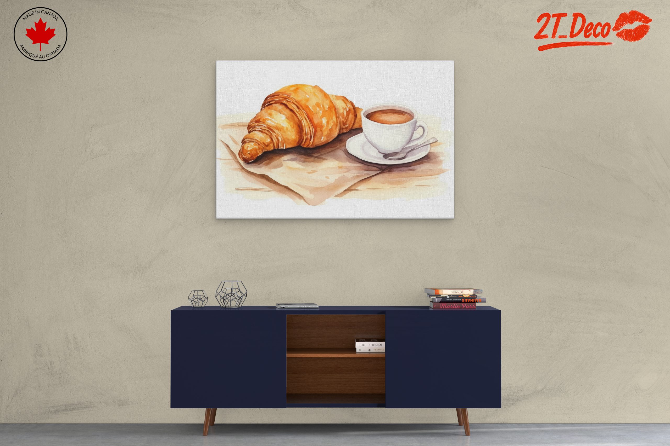 Watercolor Croissant and Coffee Artwork - Image 3