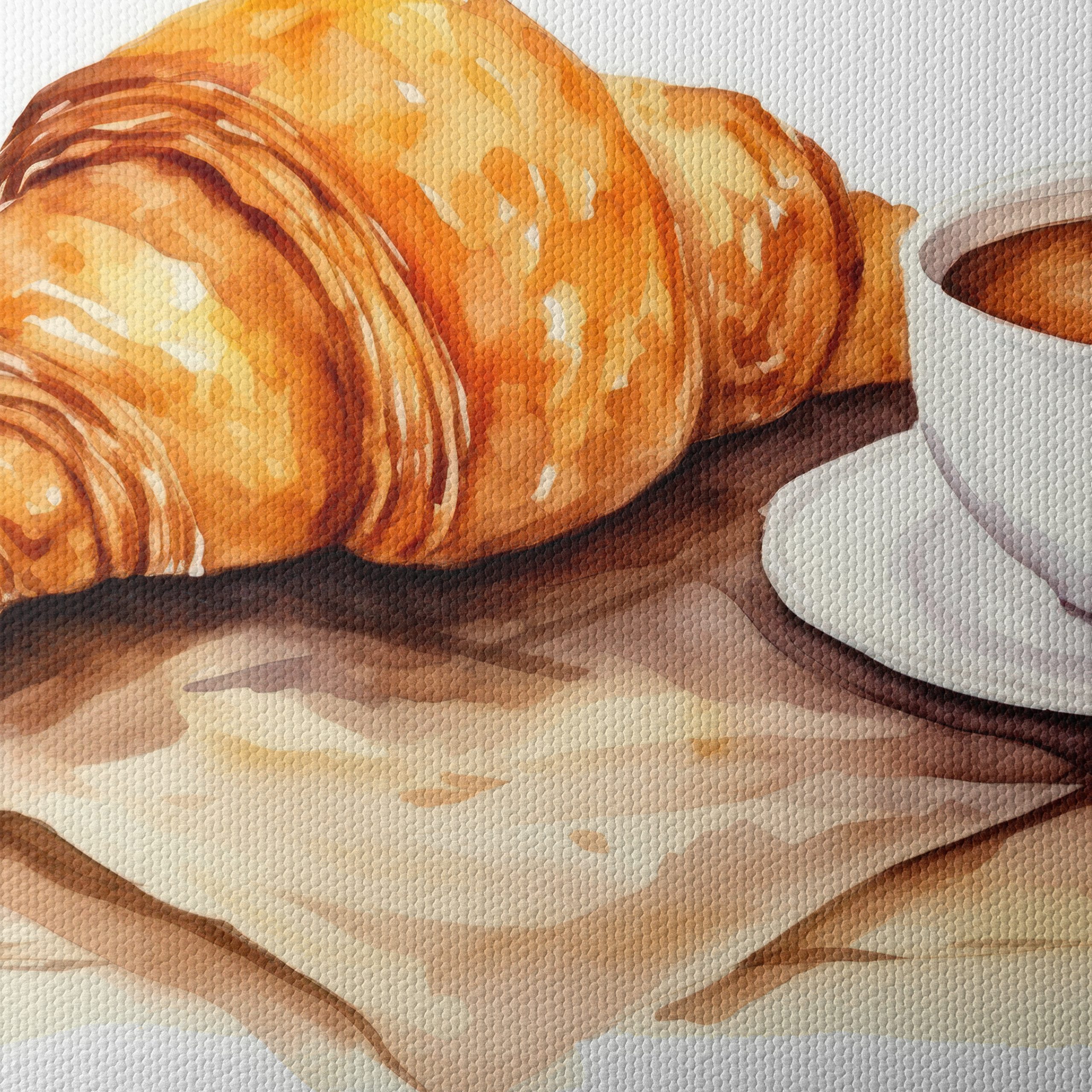 Watercolor Croissant and Coffee Artwork - Image 4