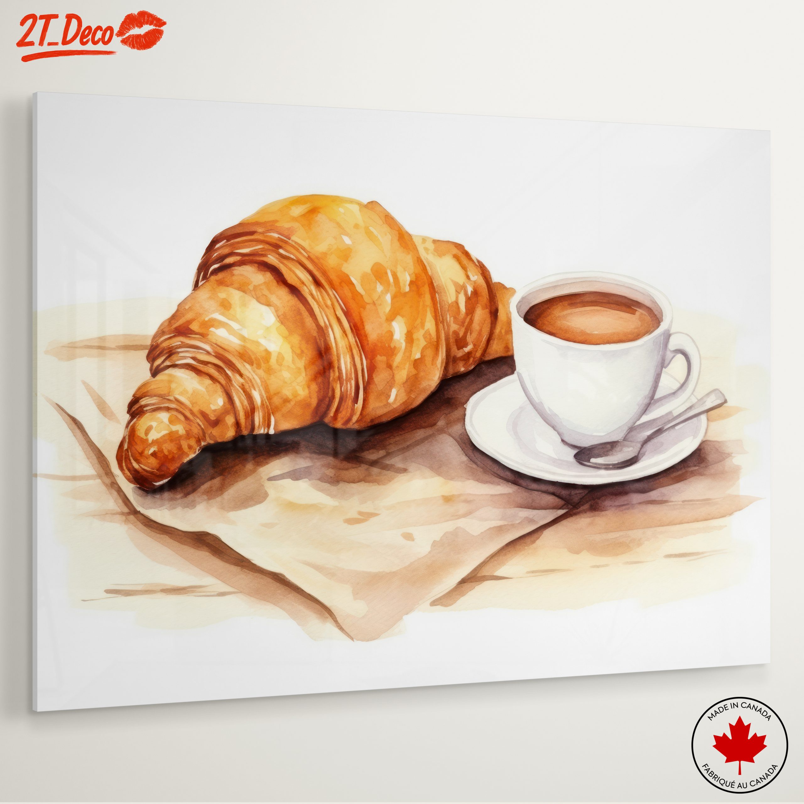 Watercolor Croissant and Coffee Artwork - Image 6