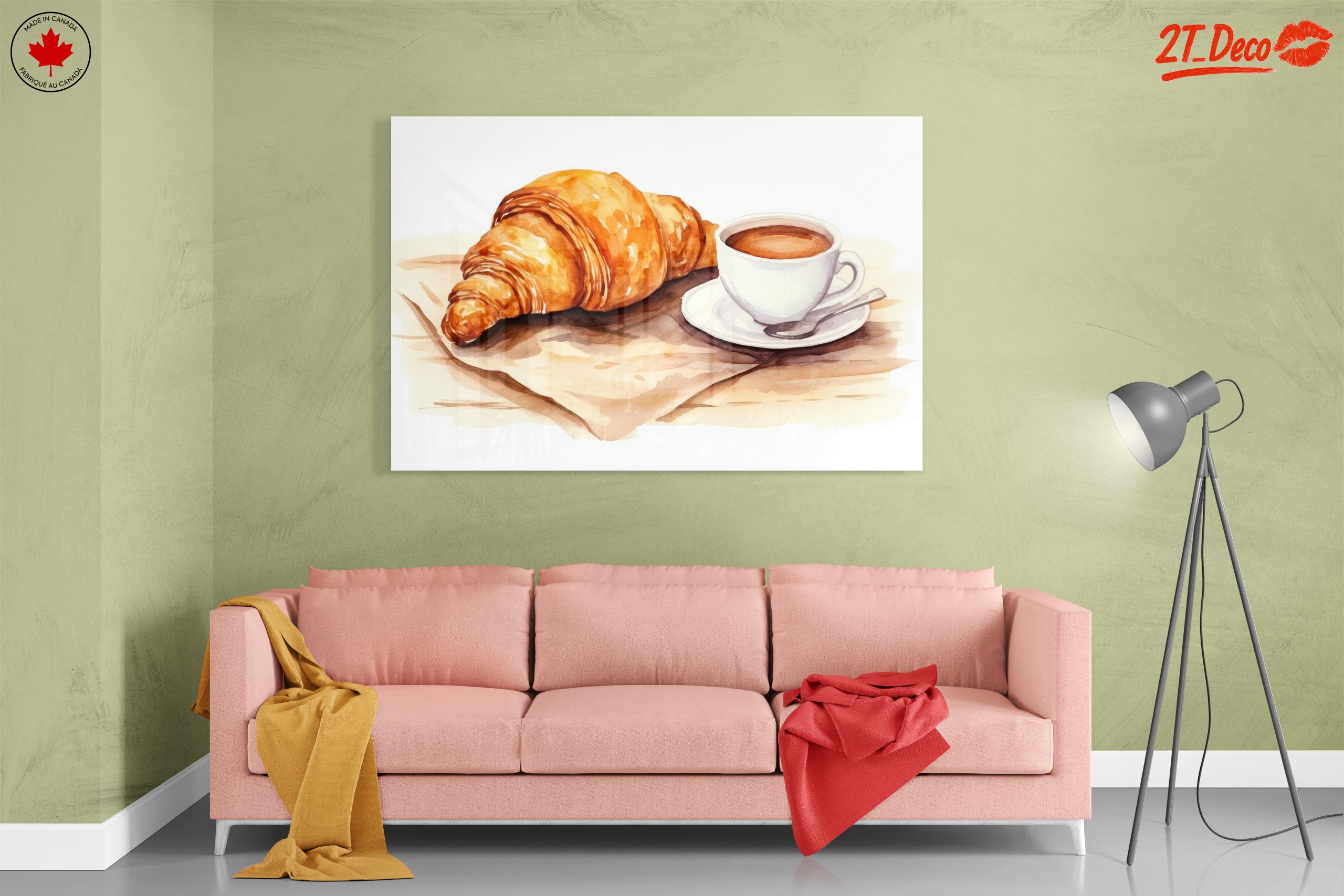 Watercolor Croissant and Coffee Artwork - Image 7