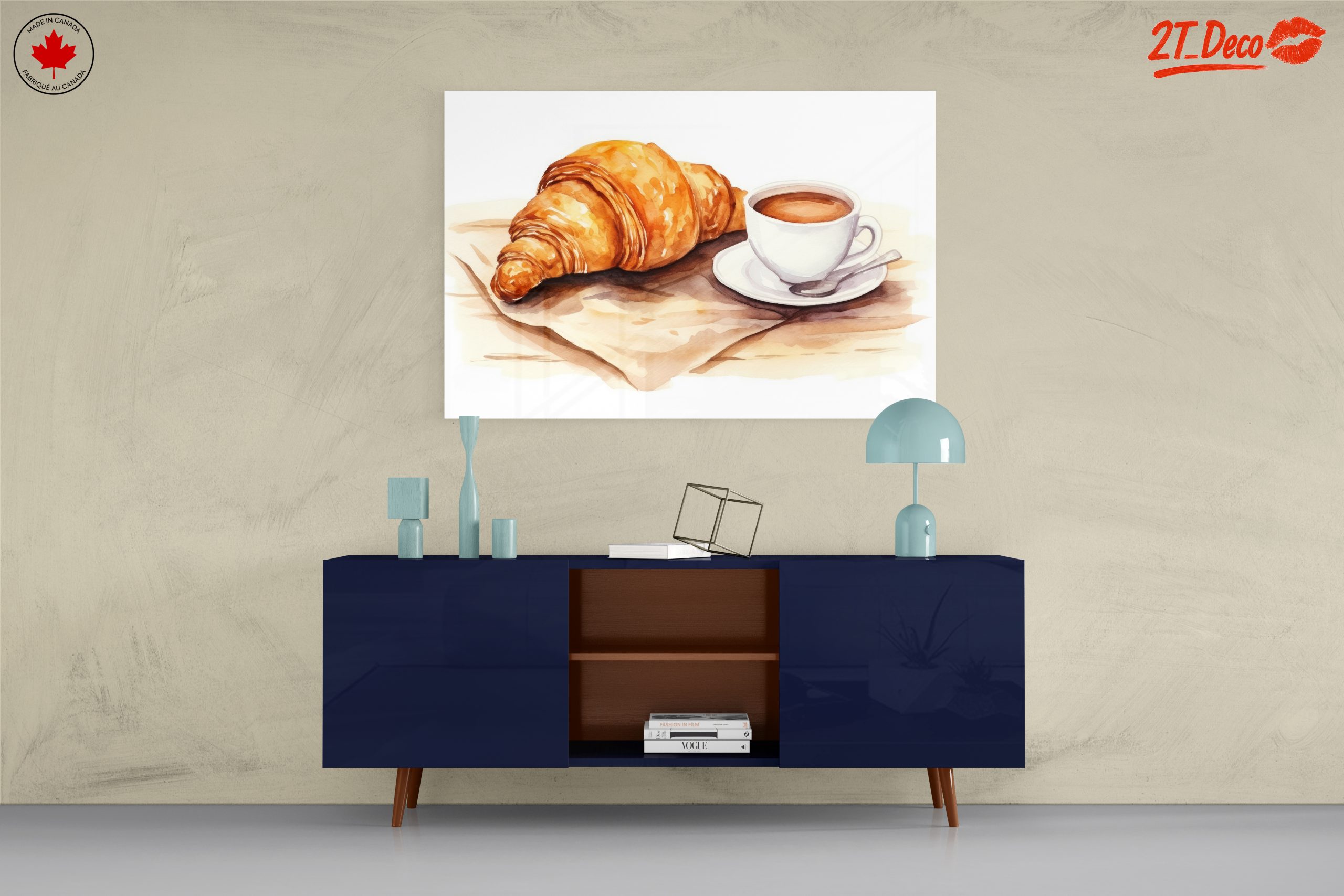 Watercolor Croissant and Coffee Artwork - Image 8