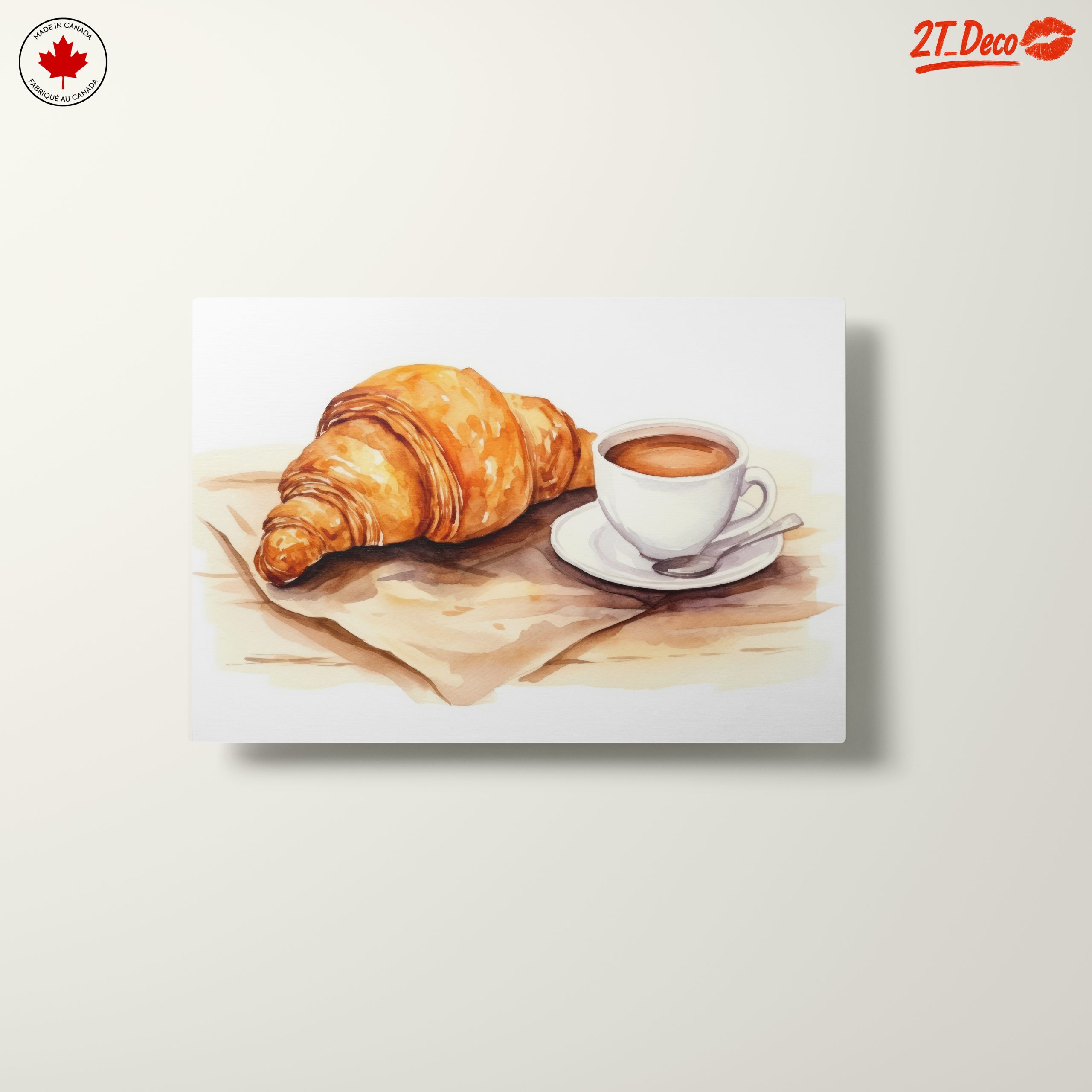 Watercolor Croissant and Coffee Artwork - Image 10