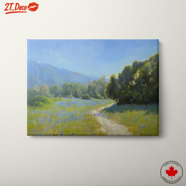 Tranquil Nature Landscape Featuring Mountains and Blue Flowers