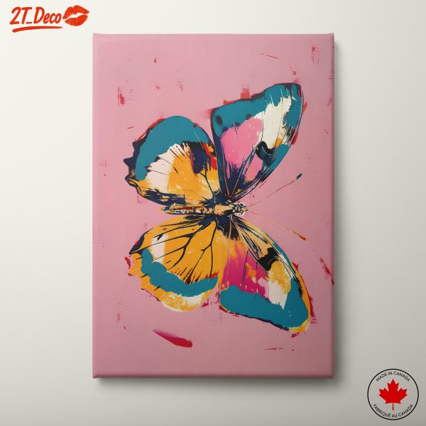 Vibrant Butterfly Artwork on Pink Background