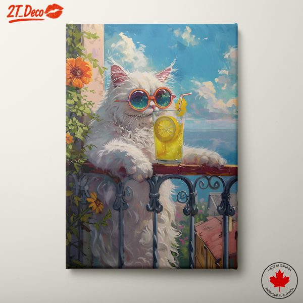 Playful White Cat with Lemonade