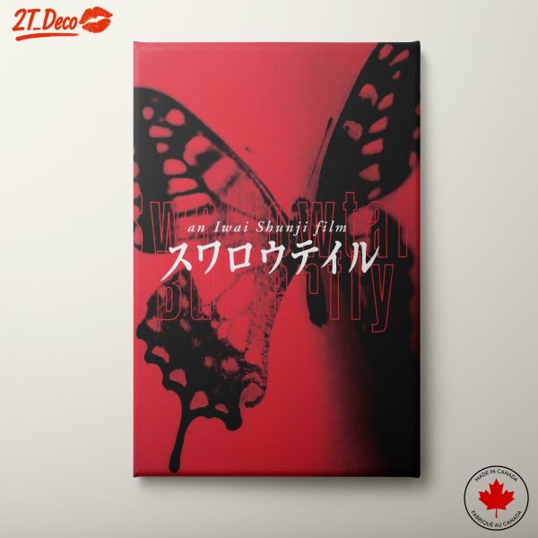 Stylized Butterfly Artwork with Bold Red Background