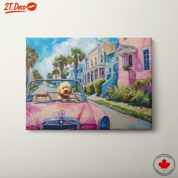 Cheerful Dog Driving a Pink Car