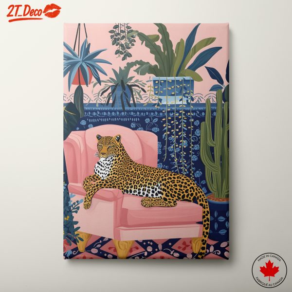 Leopard Relaxing in Colorful Interior