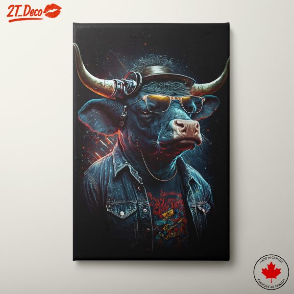 Playful Bull Artwork with Headphones
