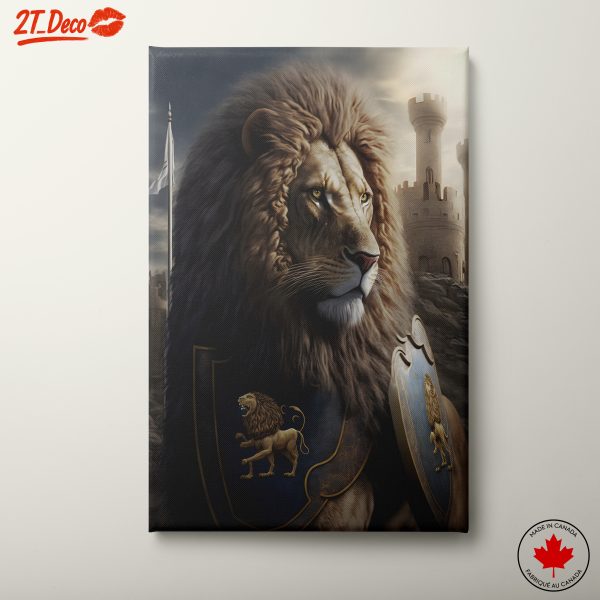 Lion Portrait with Shields in Artistic Style