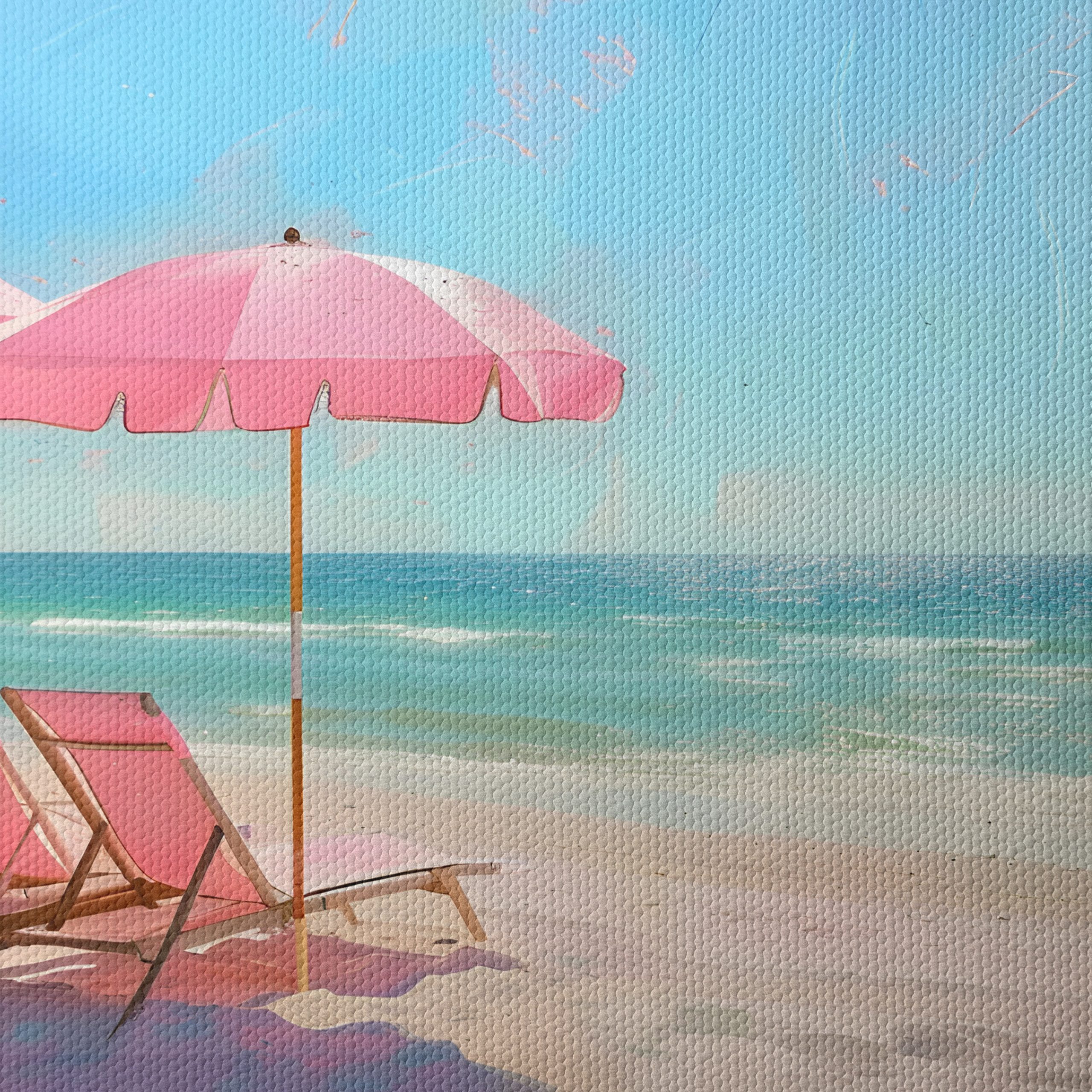 Tranquil Beach Scene with Pink Umbrellas - Image 4