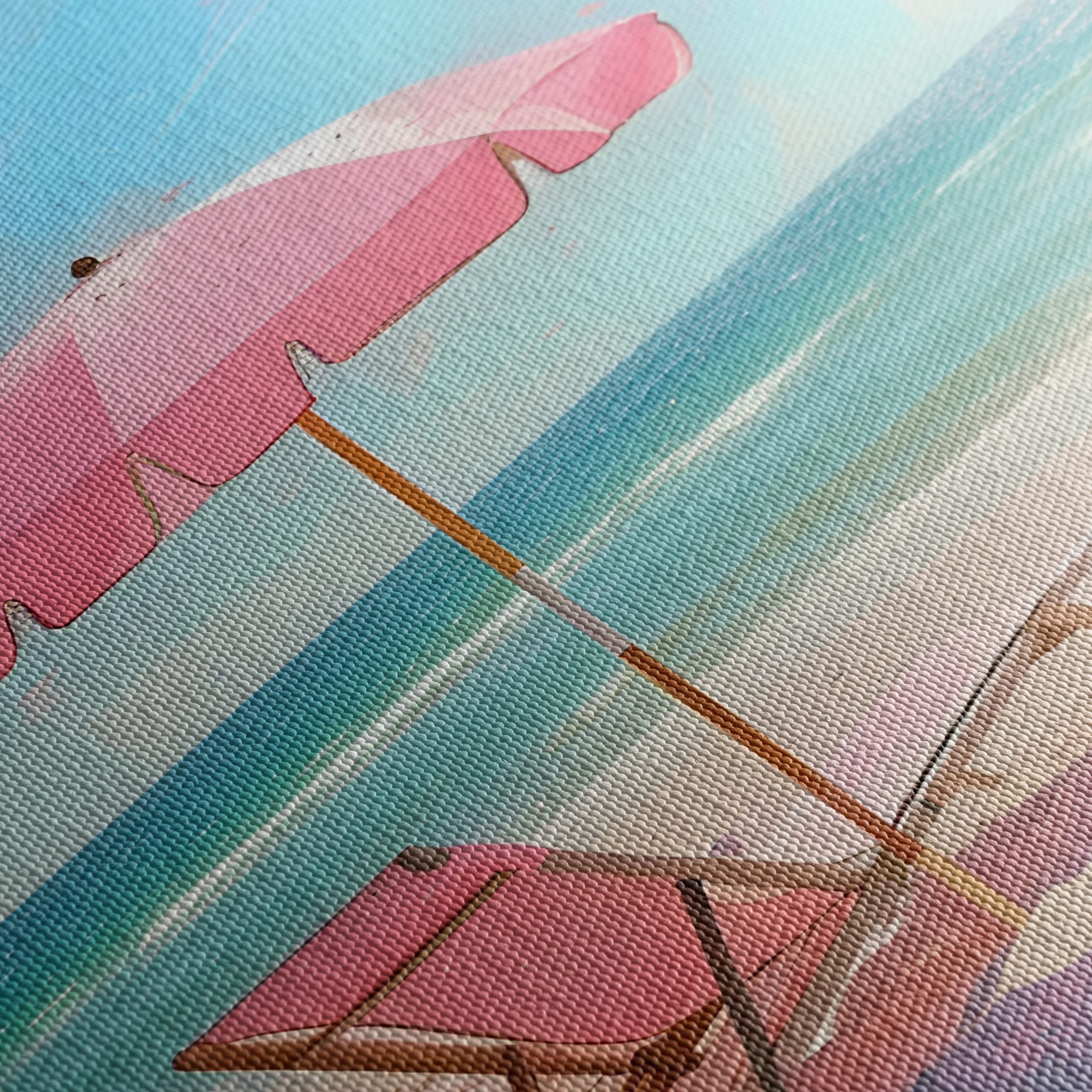 Tranquil Beach Scene with Pink Umbrellas - Image 5