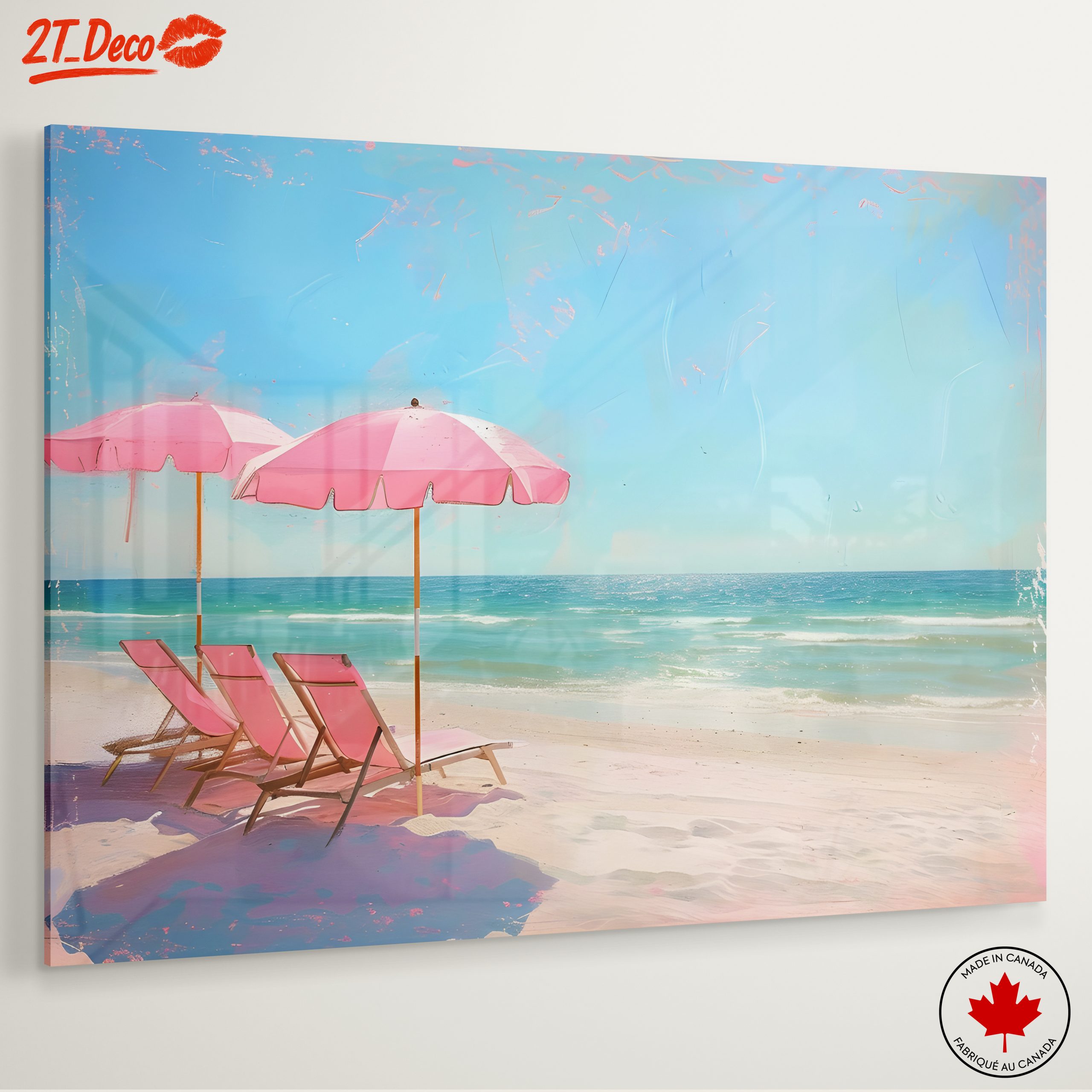 Tranquil Beach Scene with Pink Umbrellas - Image 6