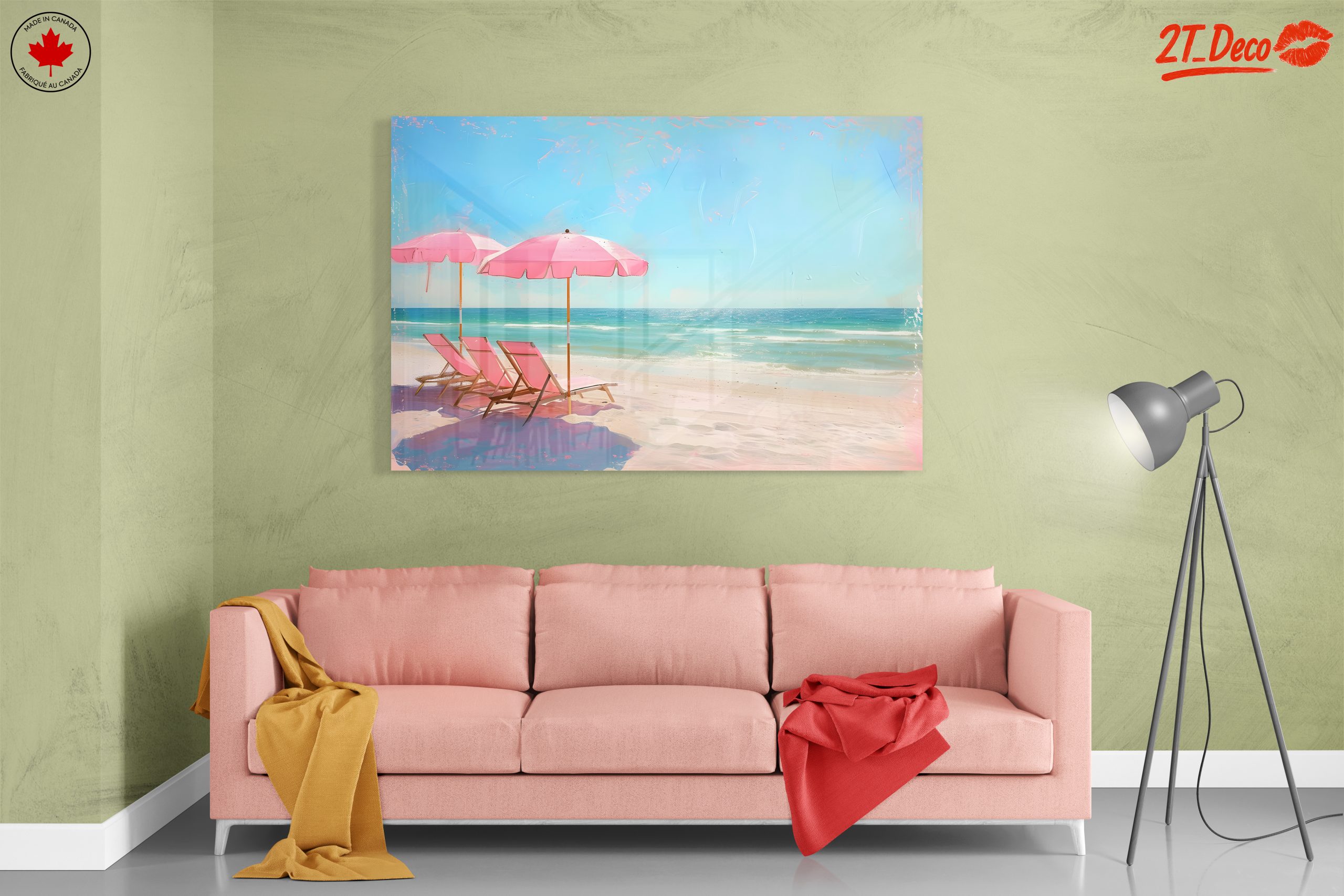 Tranquil Beach Scene with Pink Umbrellas - Image 7