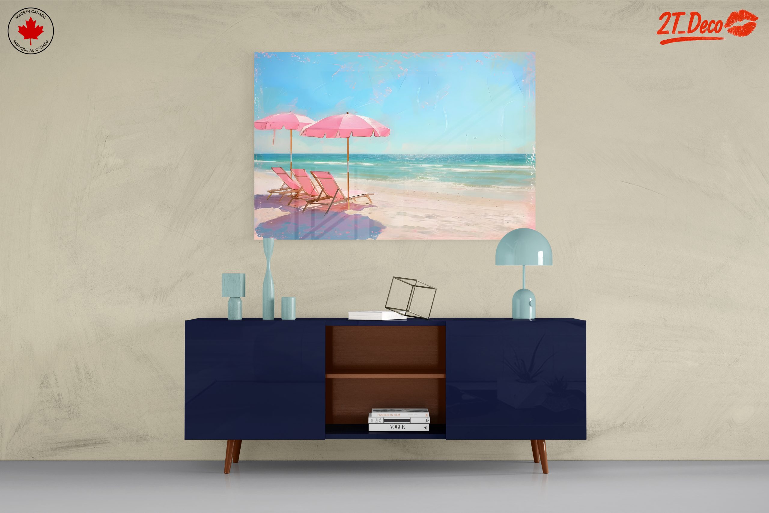 Tranquil Beach Scene with Pink Umbrellas - Image 8