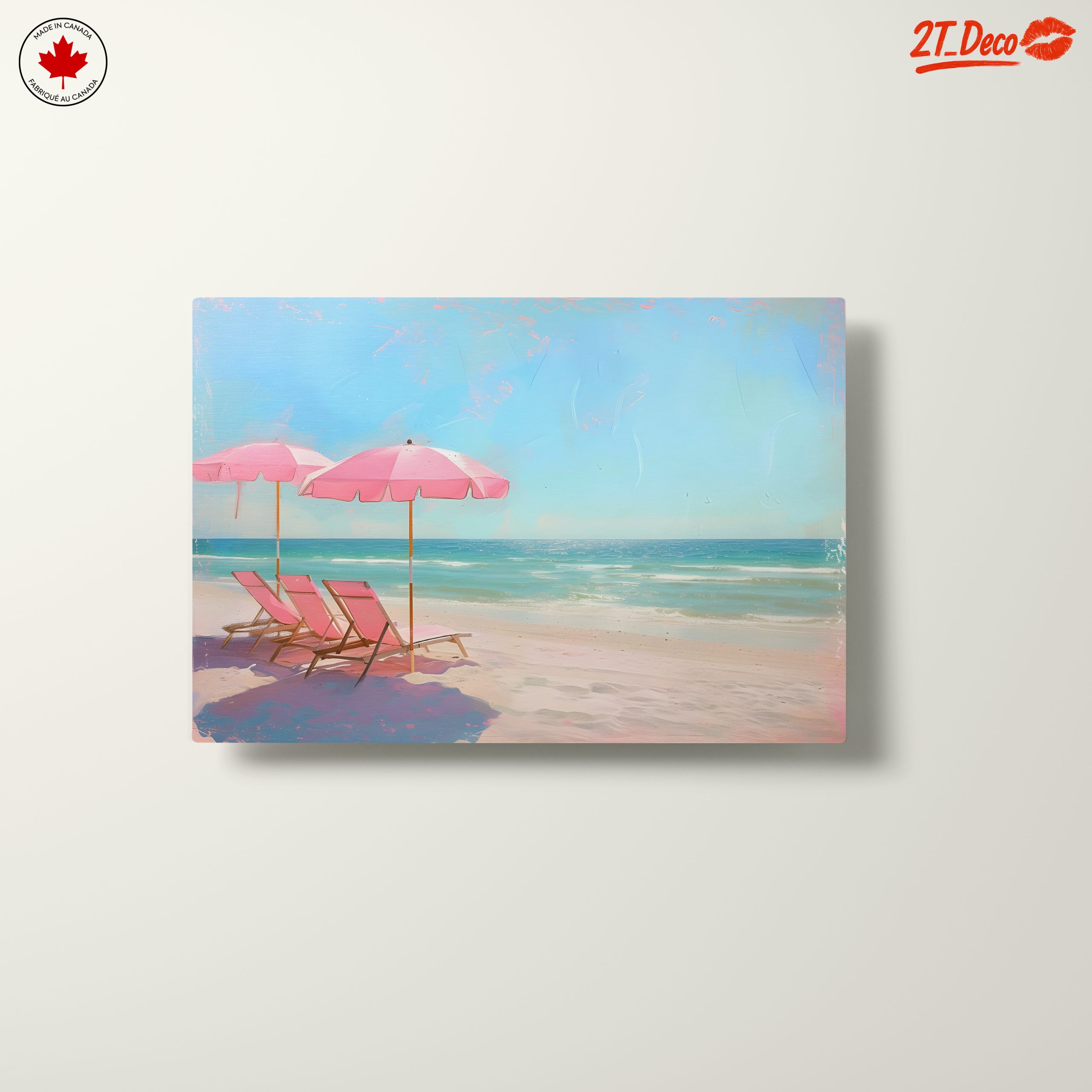 Tranquil Beach Scene with Pink Umbrellas - Image 10