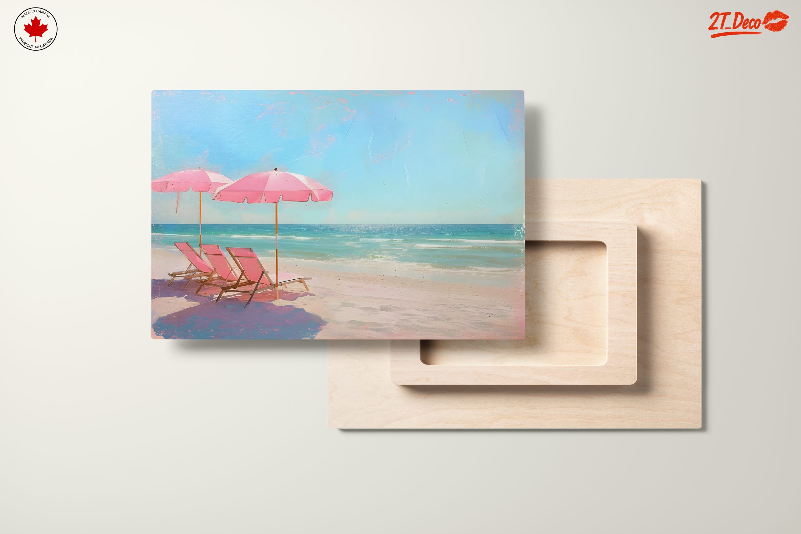 Tranquil Beach Scene with Pink Umbrellas - Image 11