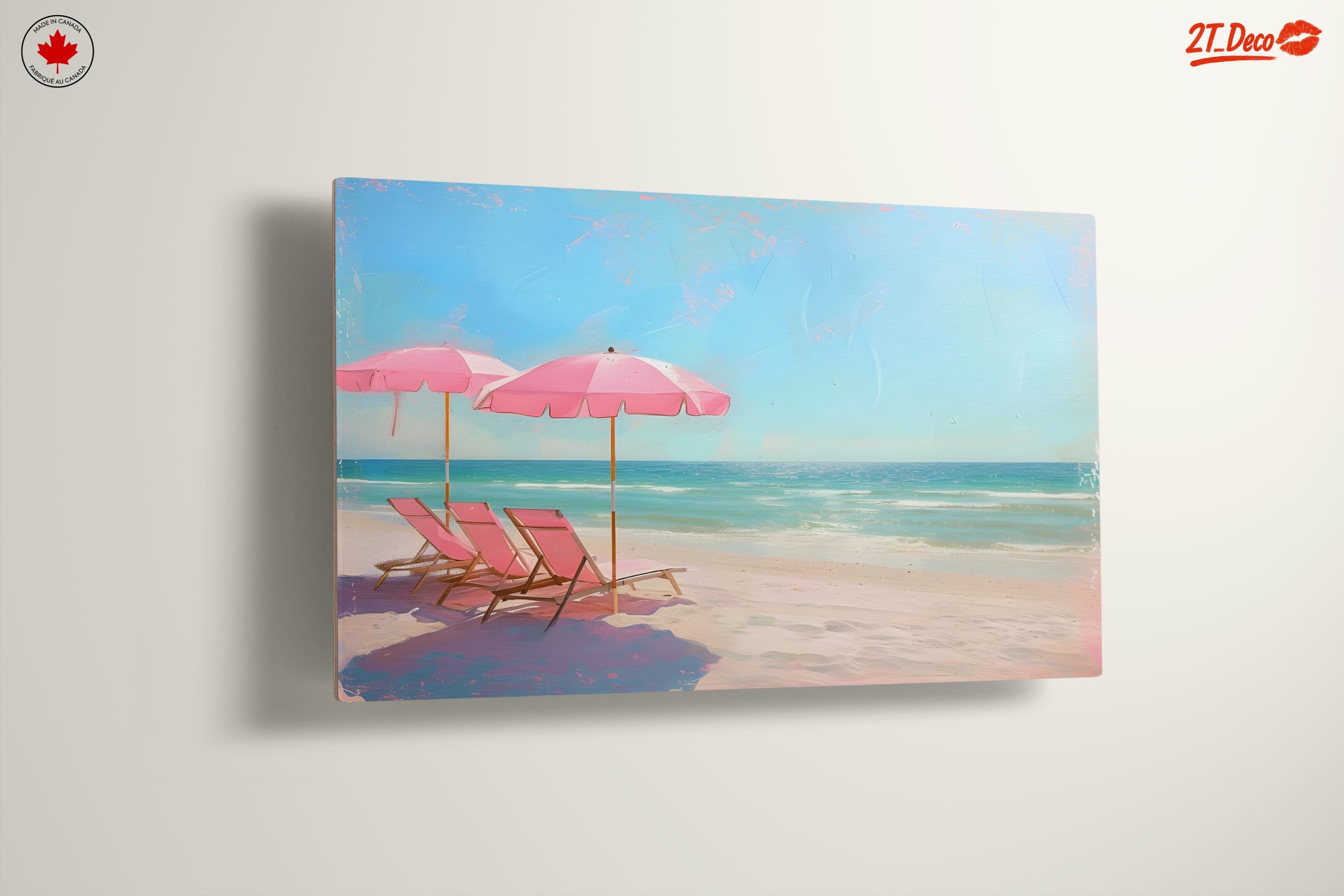 Tranquil Beach Scene with Pink Umbrellas - Image 13
