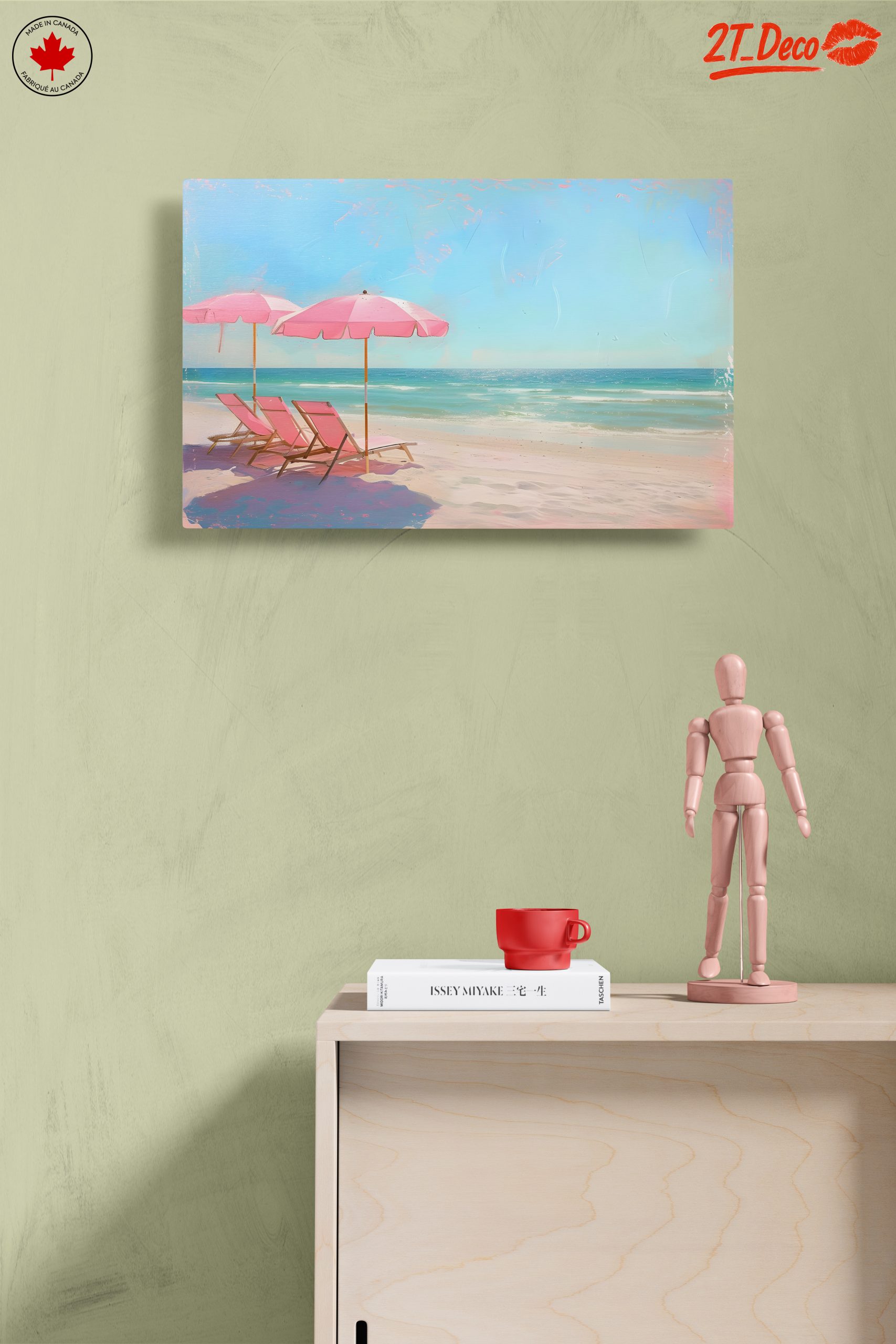 Tranquil Beach Scene with Pink Umbrellas - Image 14