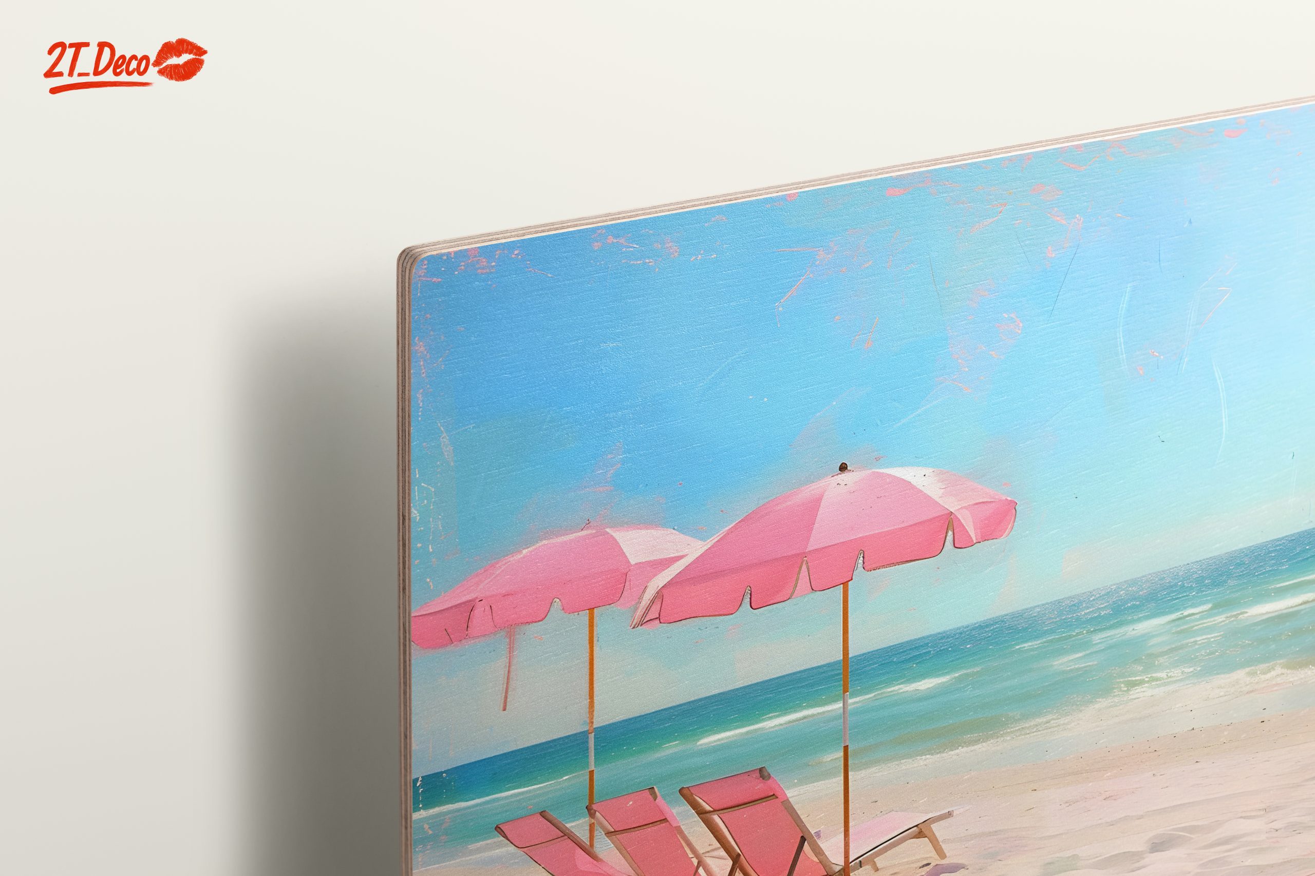 Tranquil Beach Scene with Pink Umbrellas - Image 15