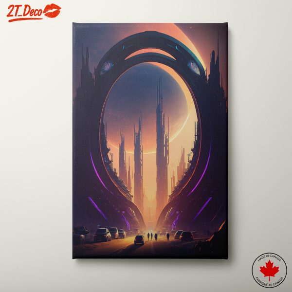 Futuristic Cityscape with Cosmic Background