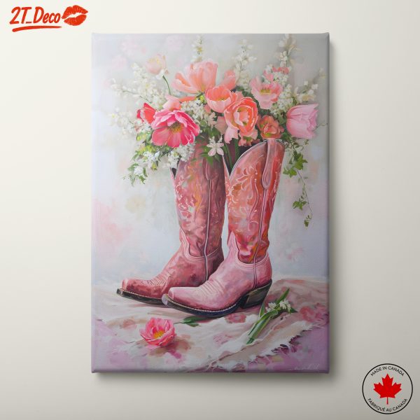 Pink Cowboy Boots with Vibrant Flowers