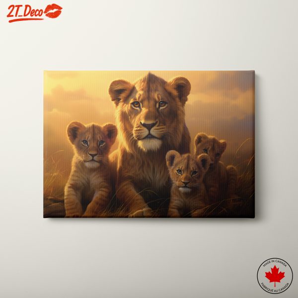Majestic Lions with Cubs in Artistic Style
