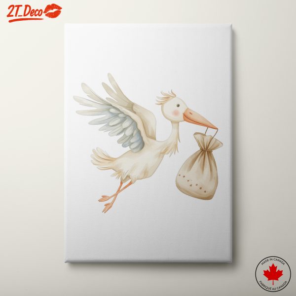Whimsical Stork Carrying a Bundle Art