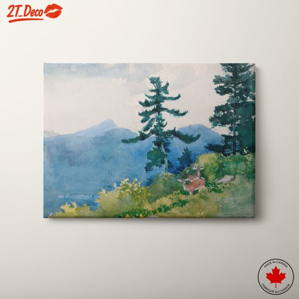 Watercolor Nature Landscape with Deer