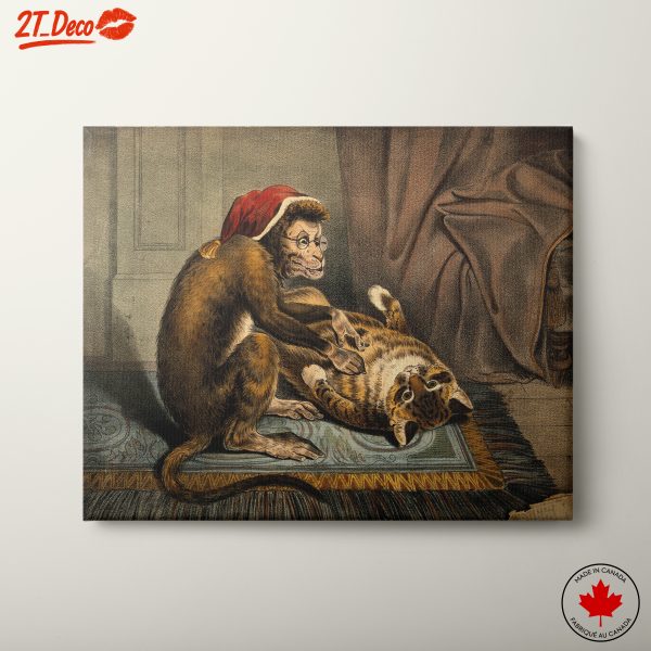 Playful Monkey And Cat Artwork