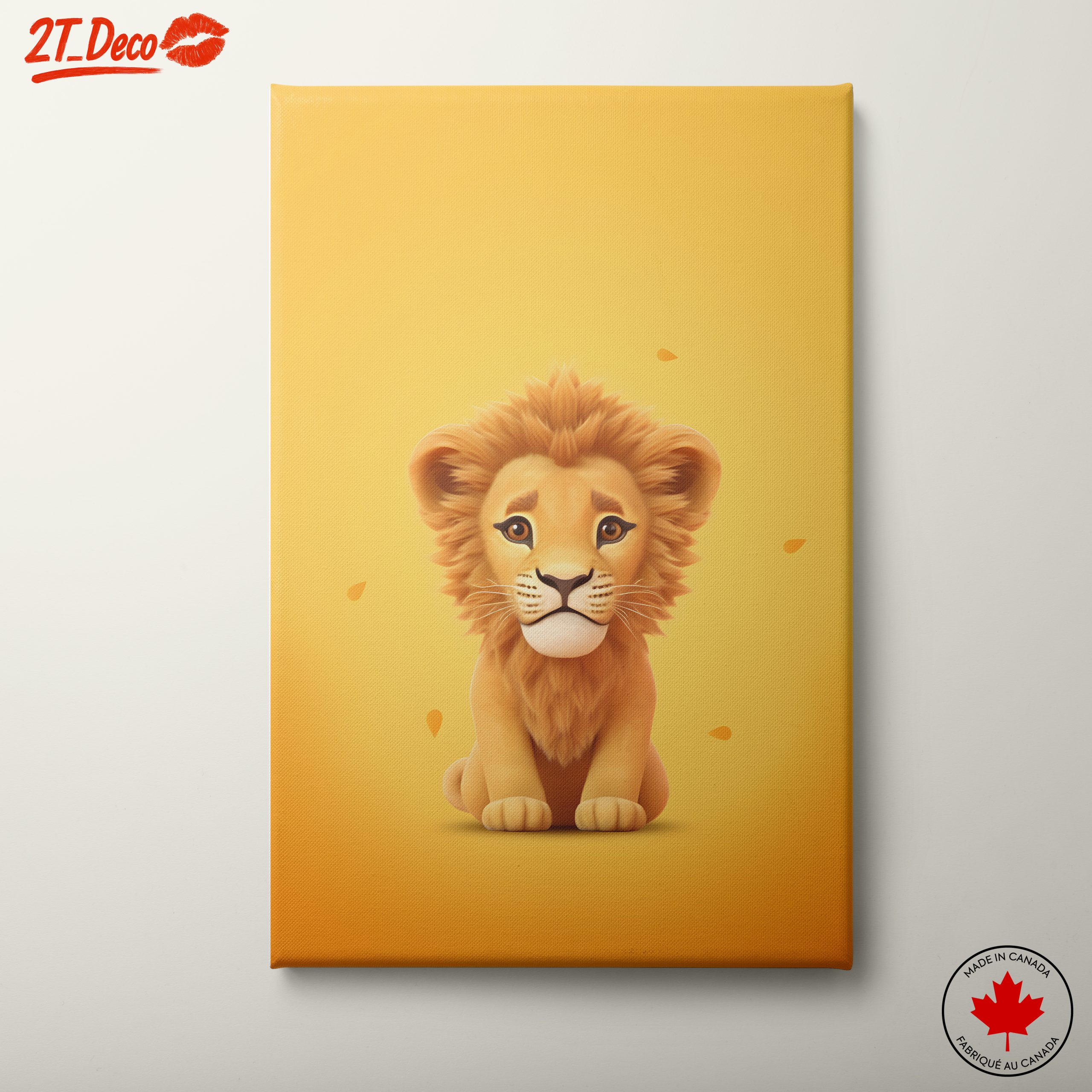 Adorable Cartoon Lion on Bright Yellow Background