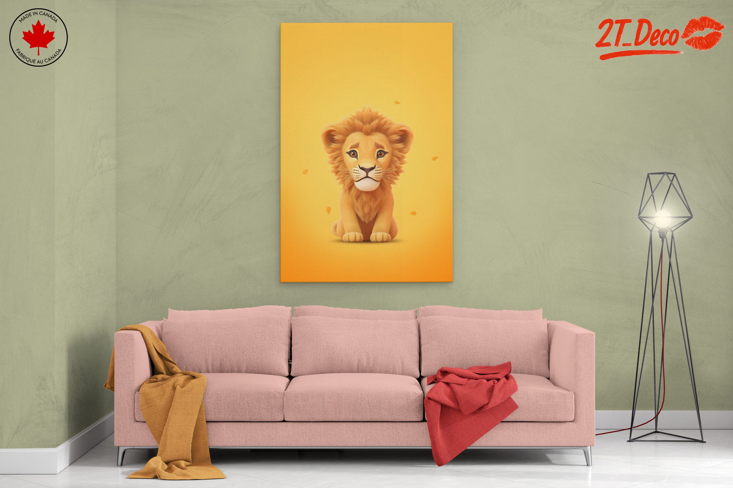 Adorable Cartoon Lion on Bright Yellow Background - Image 2