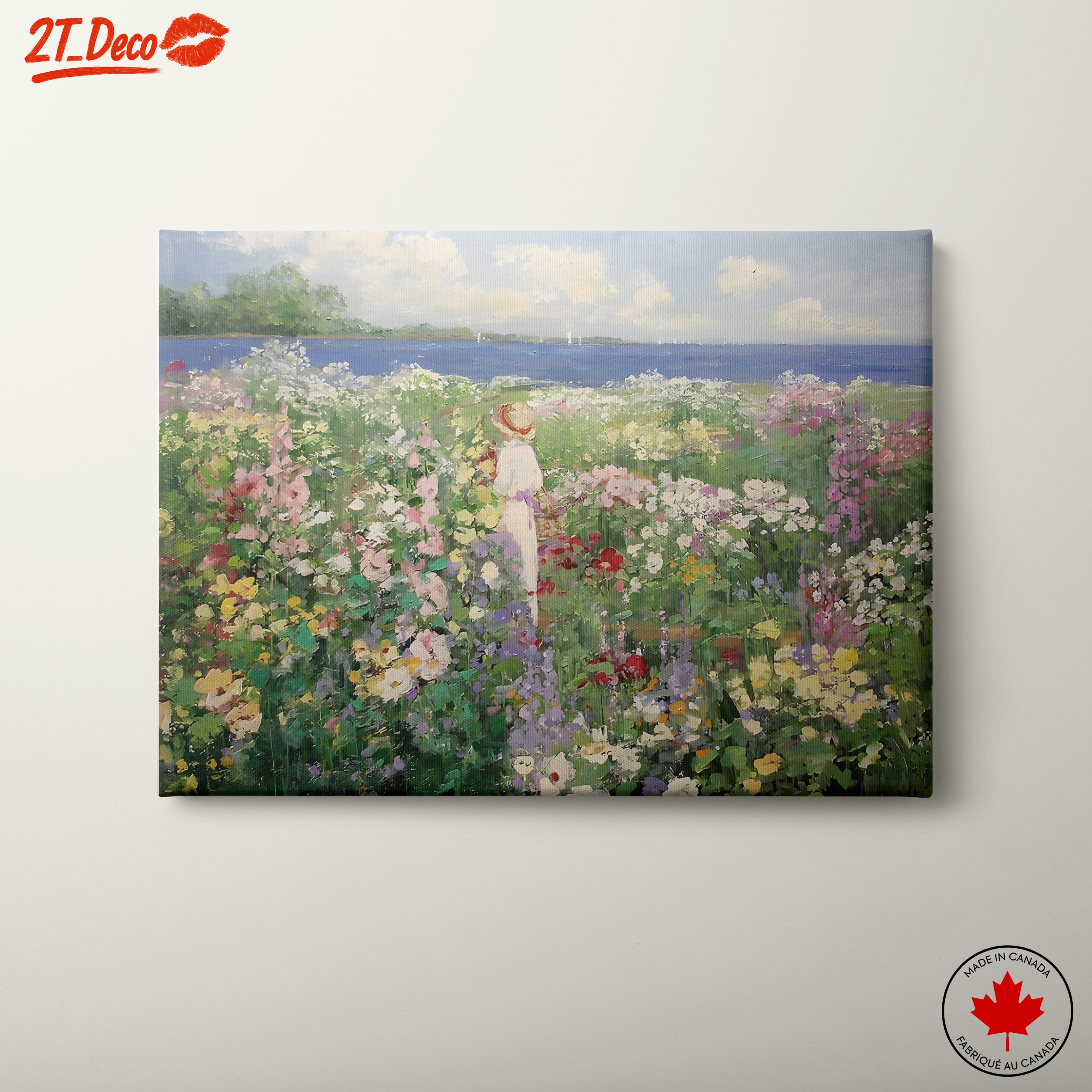 Charming Floral Scene with Woman in Landscape