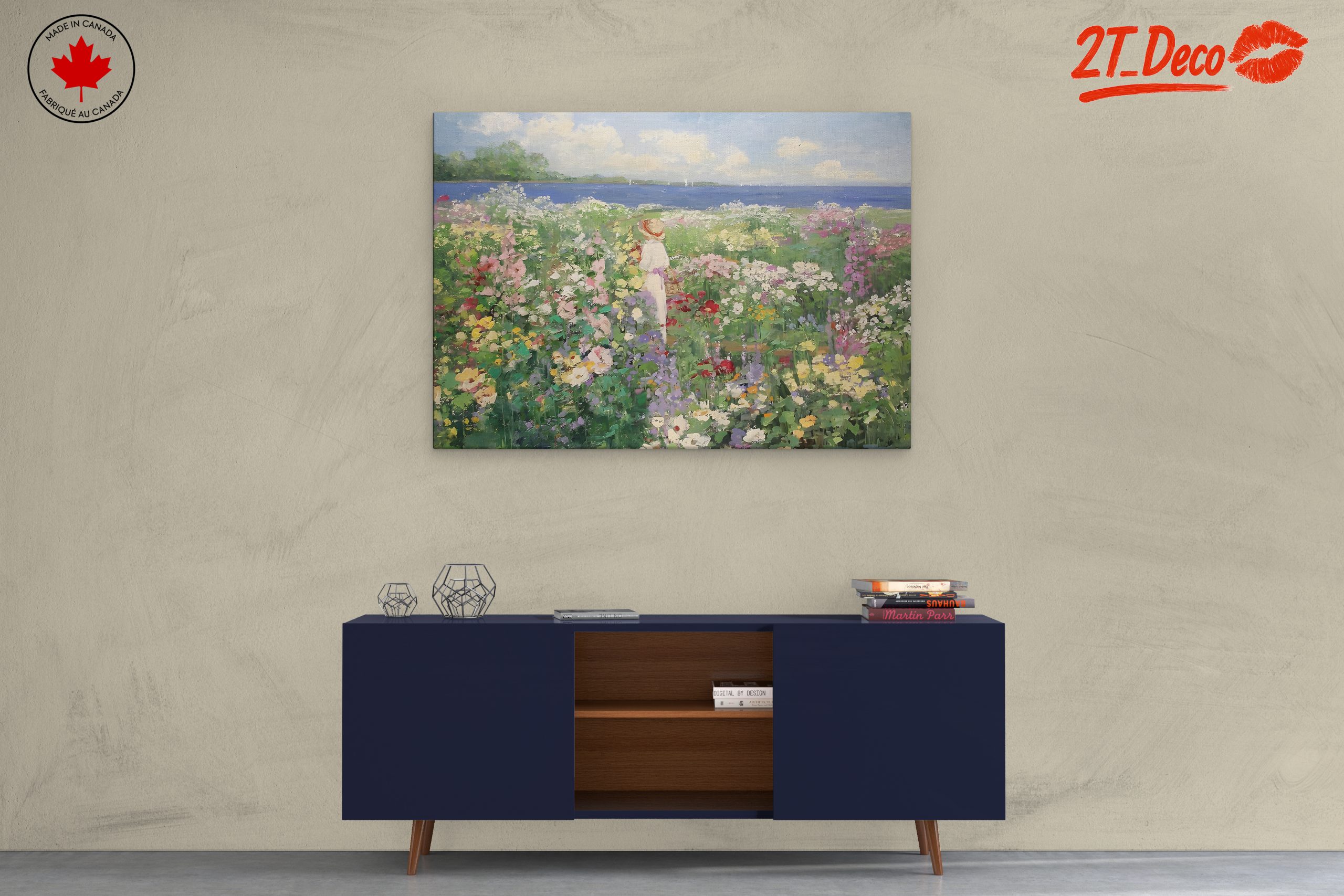 Charming Floral Scene with Woman in Landscape - Image 3