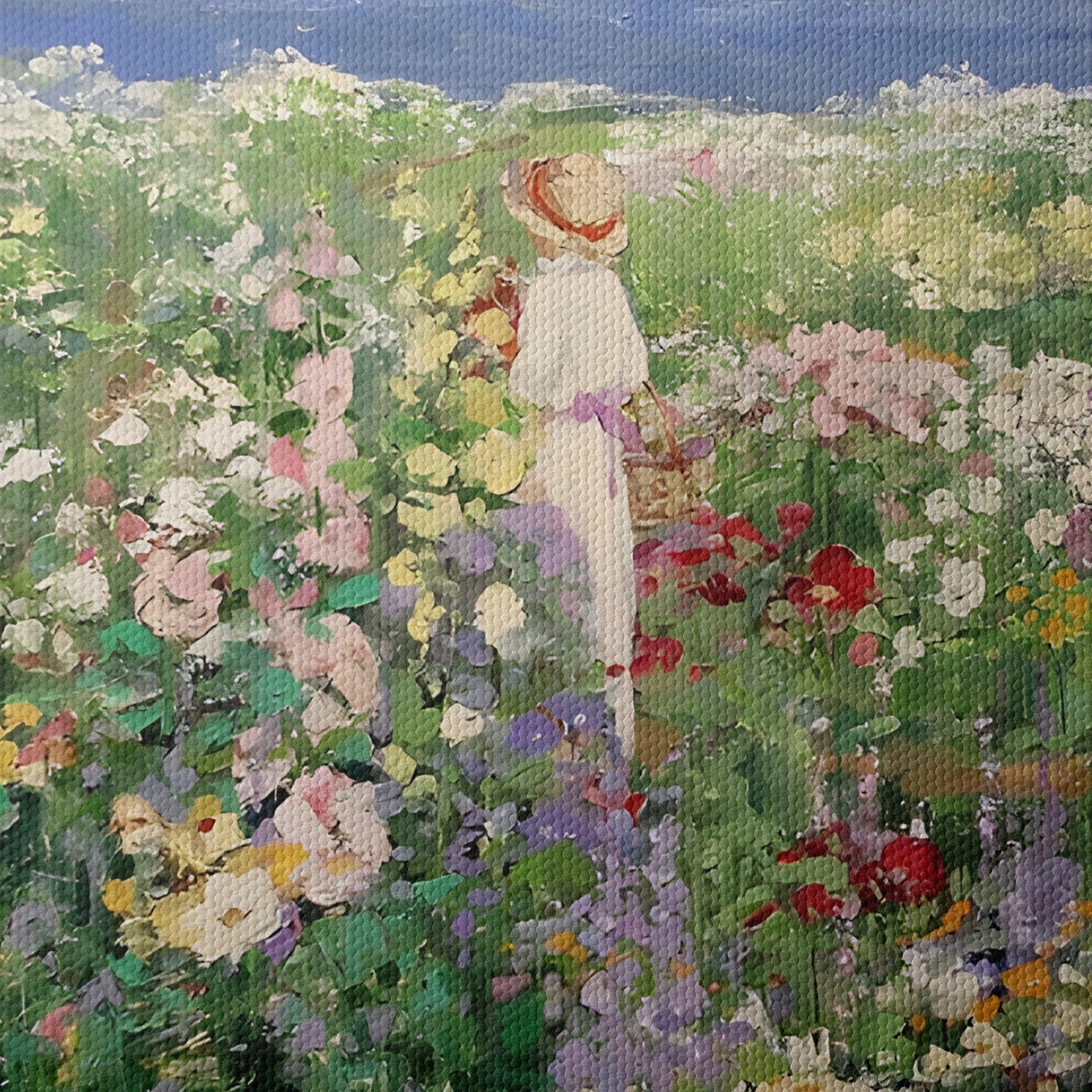 Charming Floral Scene with Woman in Landscape - Image 4