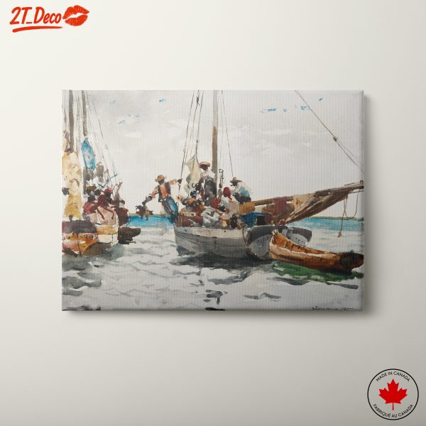 Boats at Sea Watercolor Art