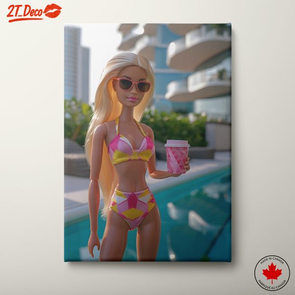 Stylized Character Art Featuring a Glamorous Doll by the Pool