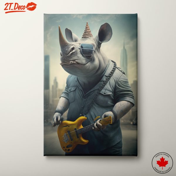 Cool Rhinoceros Playing Guitar in Urban Setting