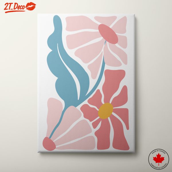 Stylized Floral Arrangement with Pink and Blue Flowers