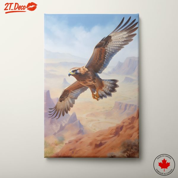 Majestic Hawk Flying Over Desert Landscape