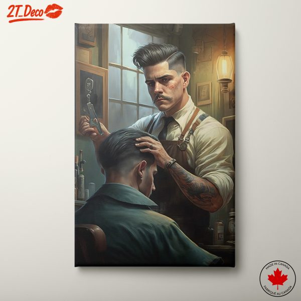 Vintage Barber Shop Scene Art