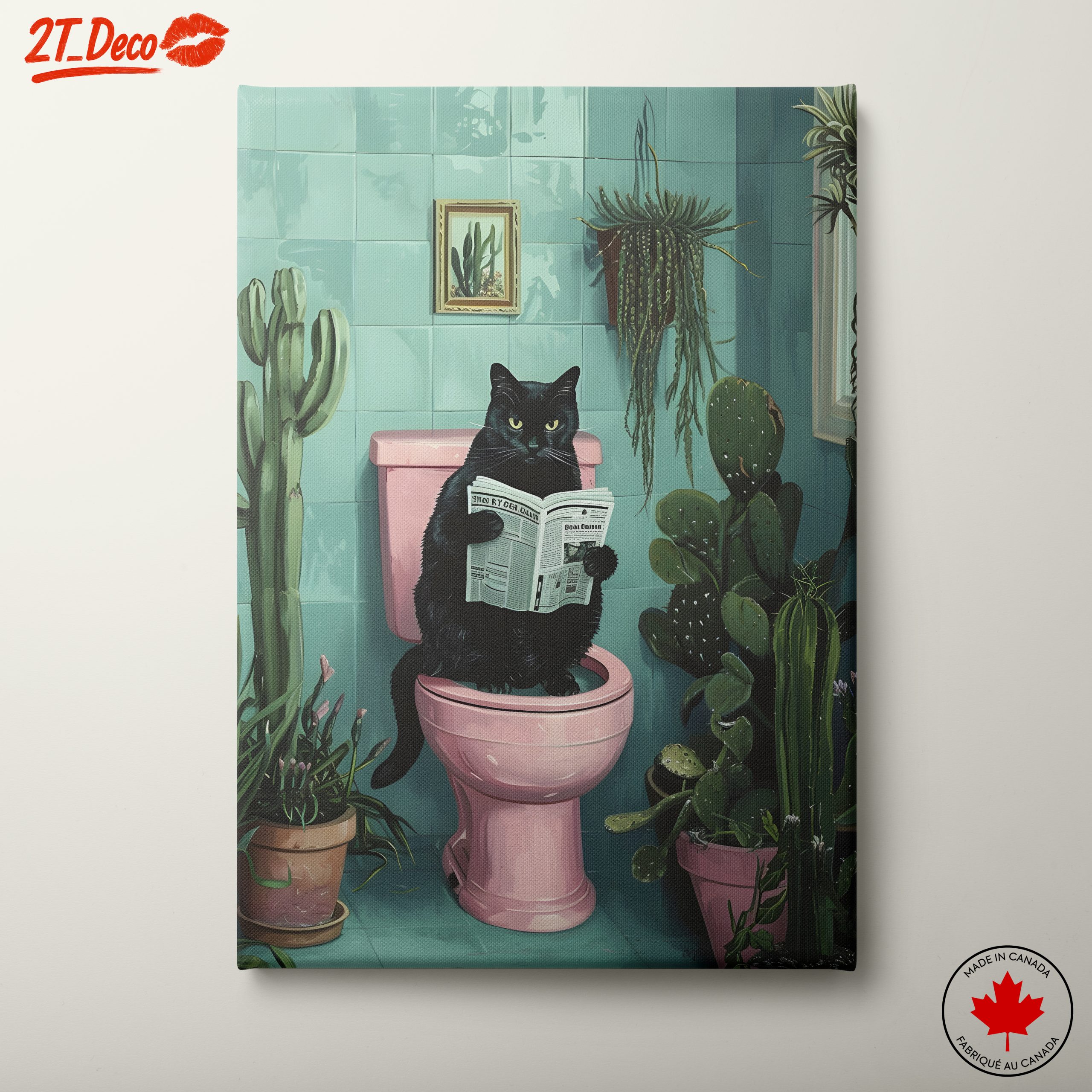 Funny Cat in Bathroom Reading Newspaper