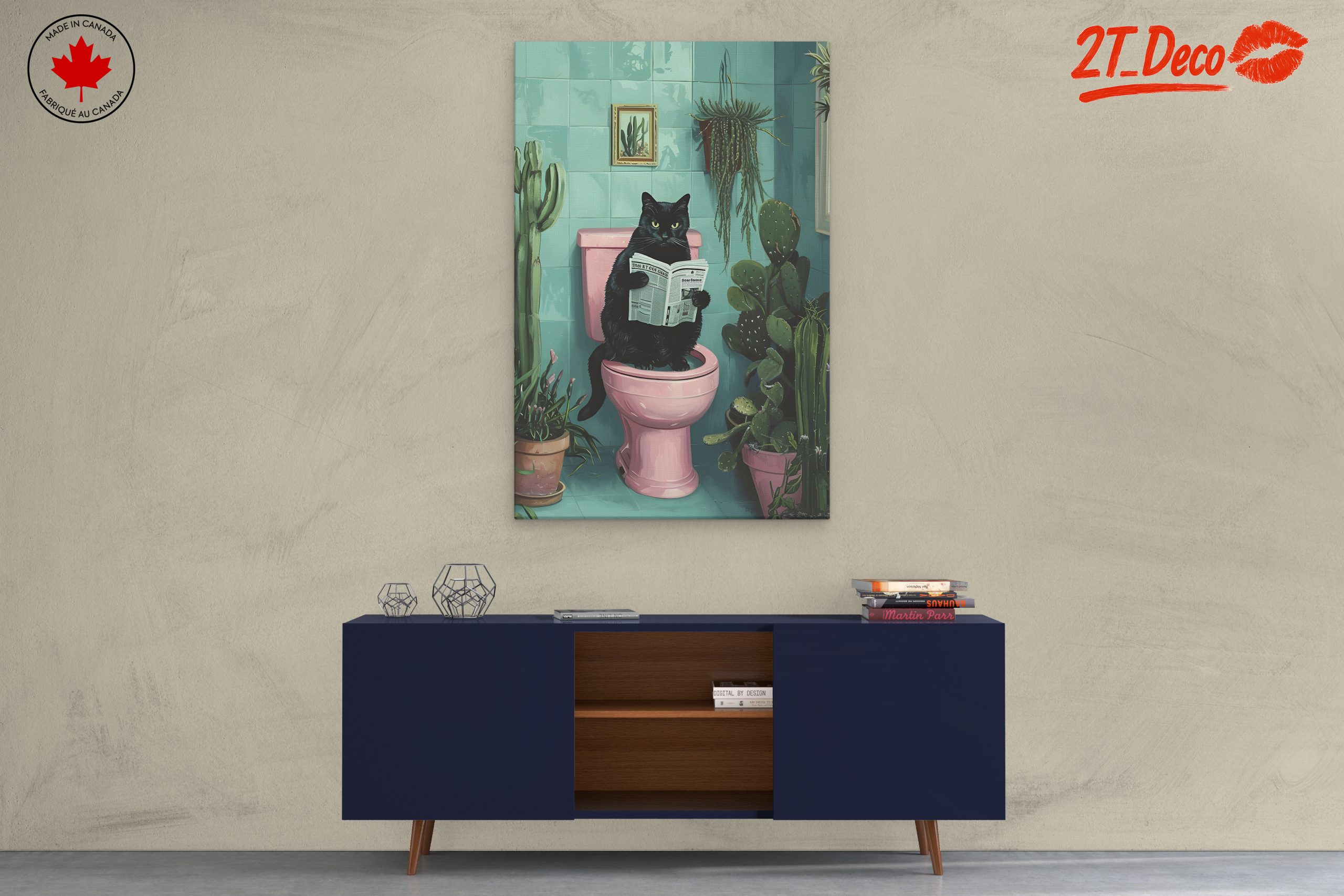 Funny Cat in Bathroom Reading Newspaper - Image 3