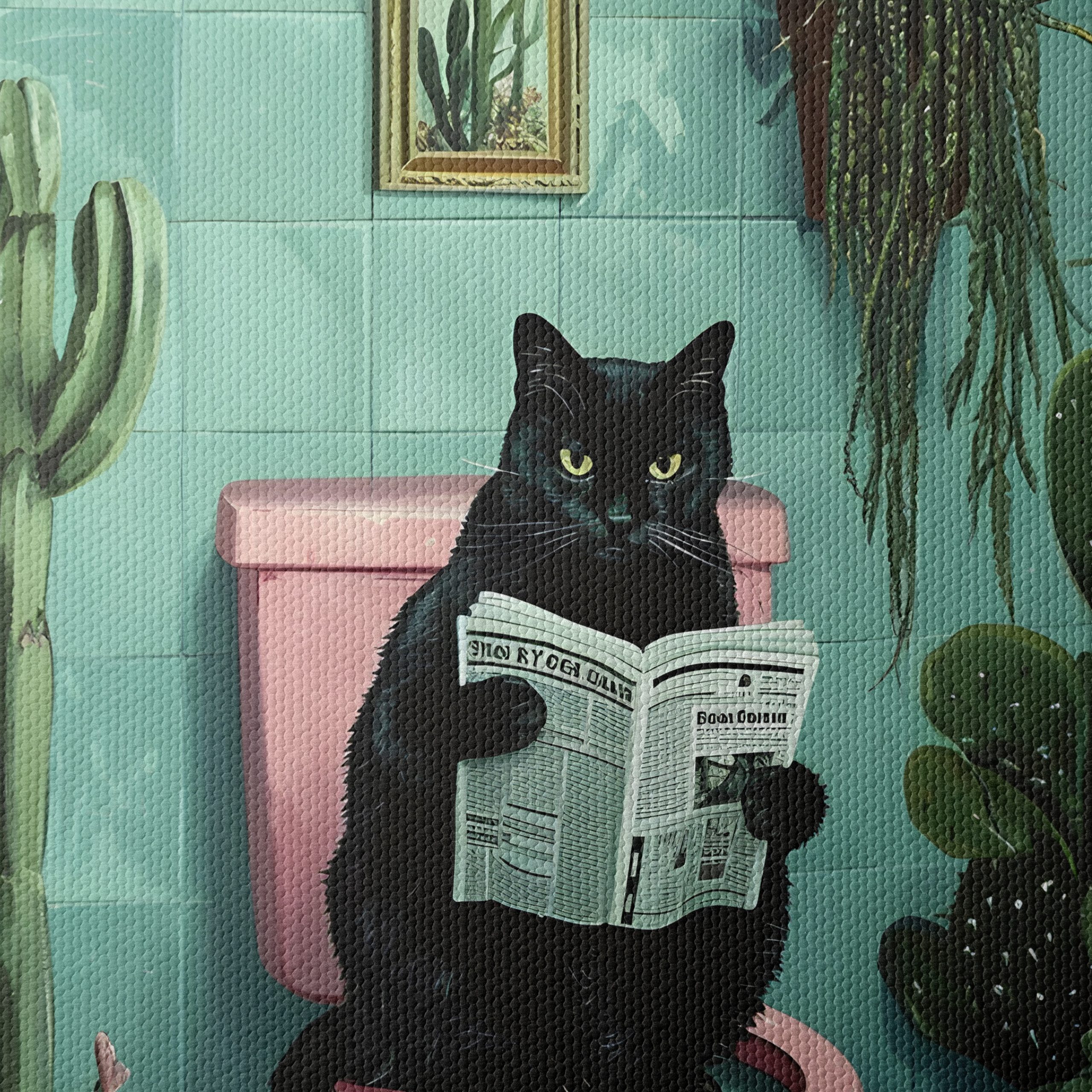 Funny Cat in Bathroom Reading Newspaper - Image 4