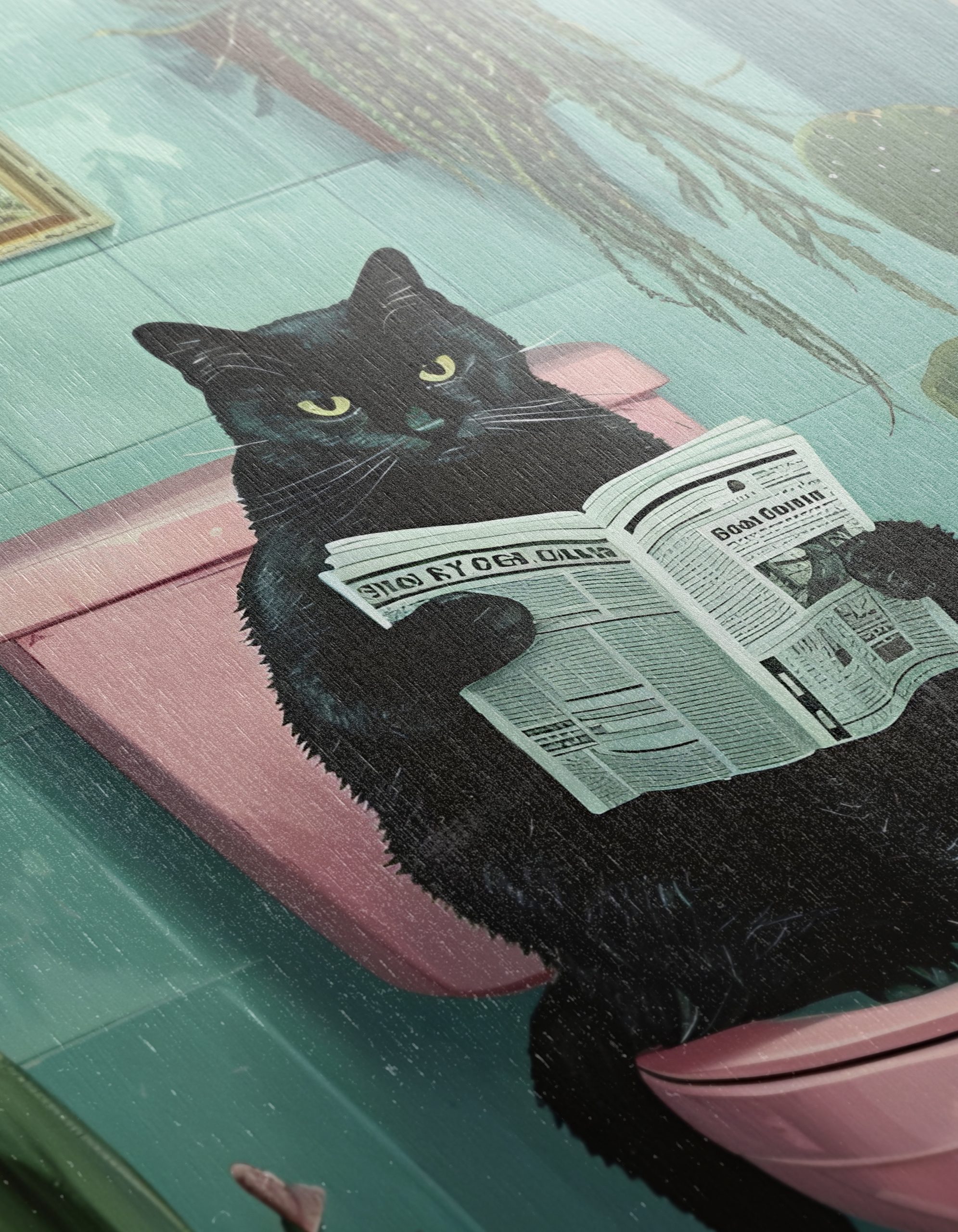 Funny Cat in Bathroom Reading Newspaper - Image 12