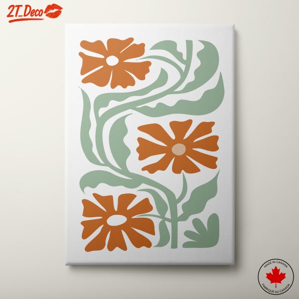 Stylized Floral Design with Green Leaves