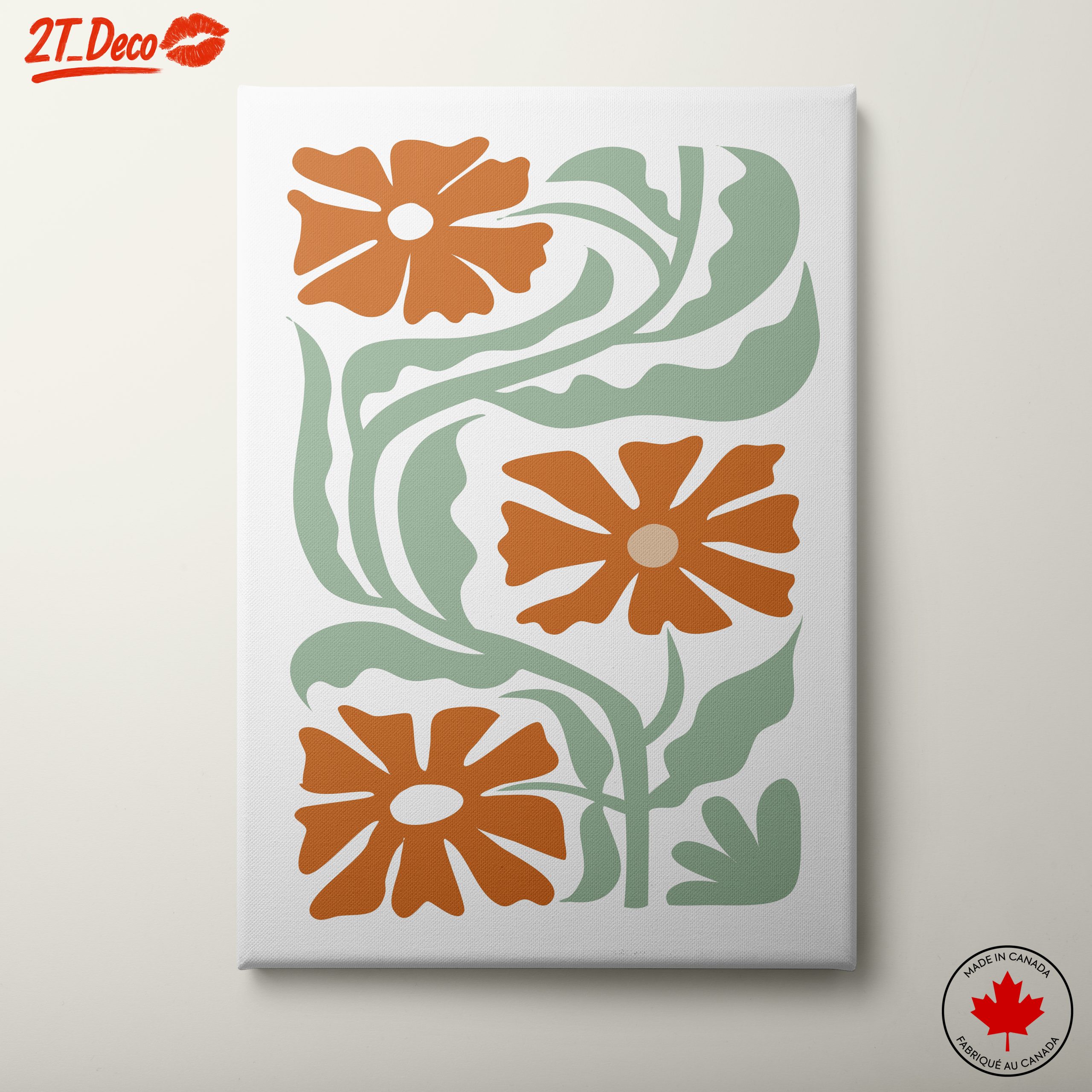 Stylized Floral Design with Green Leaves