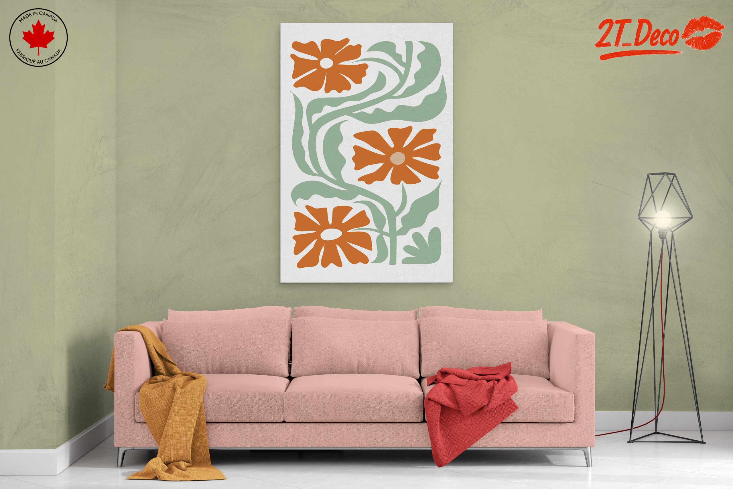 Stylized Floral Design with Green Leaves - Image 2